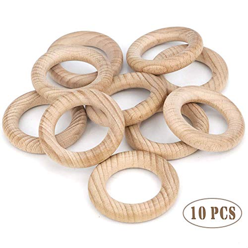 RUBY - 10 Pcs Mordedor de Madera Natural de Haya, Aros de Madera Dentición, Juguetes de Madera Bebé Masticar, Anillas de Madera para Artesanía, Manualidades, Herramientas (Ø 54mm 10 aros)