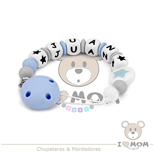 RUBY - Chupetero Personalizado para Bebé con Nombre Bola Silicona Antibacteriana con, Chupetero Zorrito (Azul Pastel-0)