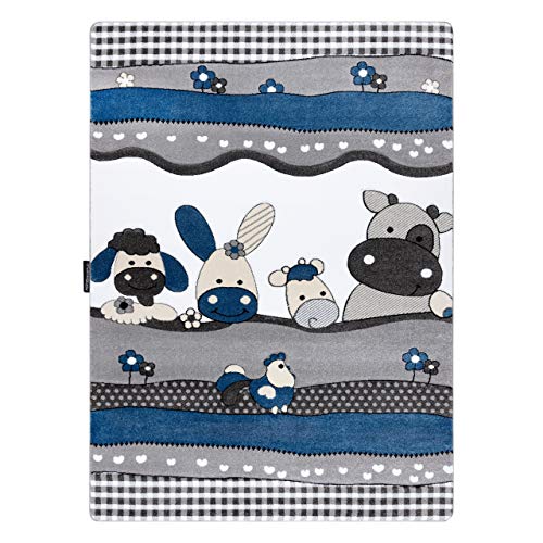 RugsX Alfombra Infantil Petit ninos, alfombras Infantiles, Granja Animales Vacas Azul Tamano 240x330 cm