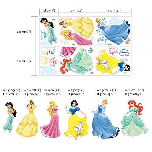 Runtoo Pegatinas de Pared Princesa Stickers Adhesivos Vinilo Niñas Decorativas Infantiles Habitacion Bebe