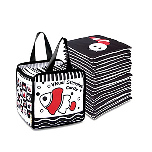 Ruspela Libro de tela para recién nacidos, tarjetas de estimulación visual, juego de libros de tela suave, tarjeta blanca y negra con bolsa de almacenamiento para tiempo de barriga, negro y rojo