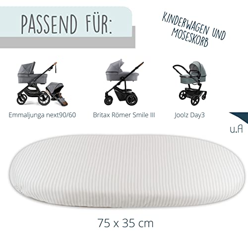 Sábanas Carrito Bebe mimaDu, Funda capazo Universal, sábanas moisés, sábanas capazo bebé, sábanas Cochecito bebé, Bajera capazo 70x32, 75x35 cm, 100% algodón Peinado Oeko-Tex (Ovejitas, Rayas)