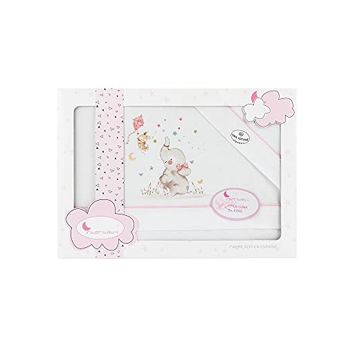 Sabanas Cuna 60x120 algodon 100% - (bajera+encimera+funda almohada).(A Elefante rosa)