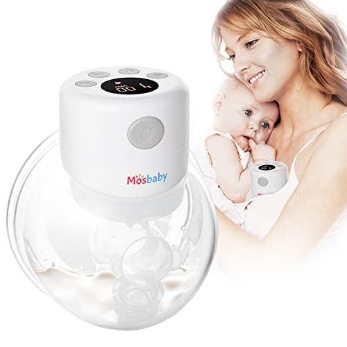 Sacaleches Eléctrico Mosbaby, Extractor de leche portátil con 24 / 27 mm a prueba de fugas, Sacaleches Manos Libres con 3 modos (masaje, lactancia, automático)y 12 niveles