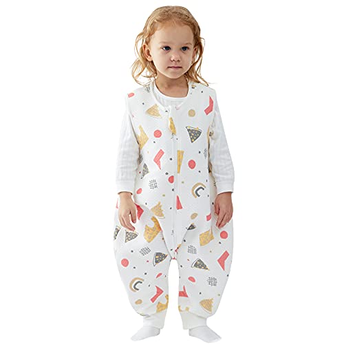 Saco de dormir con pies, saco de dormir sin mangas de 1,5 Tog, 100% algodón, saco de dormir unisex para bebé con pierna, Duomiaomiao