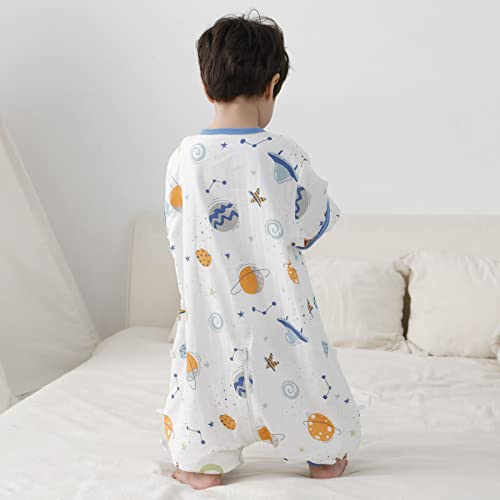 Saco de Dormir para Bebés con Mangas Desmontables y Piernas Algodón Sacos de Dormir con Piernas Verano Unisex Mameluco Pijama con Pies Ropa de Saco de Dormir para Niños Niñas,Planeta/XXL