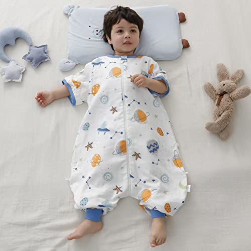 Saco de Dormir para Bebés con Mangas Desmontables y Piernas Algodón Sacos de Dormir con Piernas Verano Unisex Mameluco Pijama con Pies Ropa de Saco de Dormir para Niños Niñas,Planeta/XXL