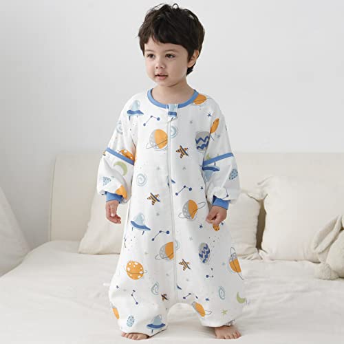 Saco de Dormir para Bebés con Mangas Desmontables y Piernas Algodón Sacos de Dormir con Piernas Verano Unisex Mameluco Pijama con Pies Ropa de Saco de Dormir para Niños Niñas,Planeta/XXL