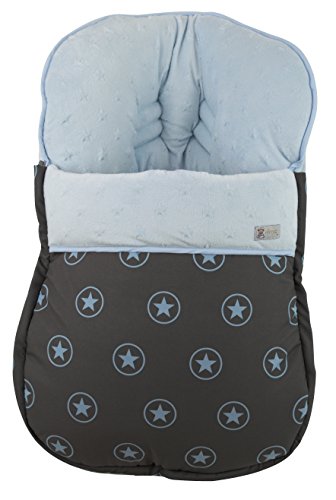 Saco funda polar de invierno universal grupo 0 maxicosi en loneta impermeable efecto neopreno de estrellas y tejido minky celeste. Fabricado en españa