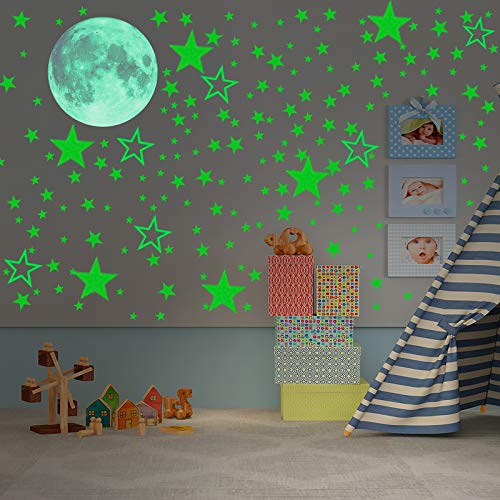 SaiXuan 435pcs Luminoso Pegatinas de Pared,Puntos Luna y Estrellas Adhesivos Decorativo de Pared para Dormitorio de Niños DIY Decoración de la Habitación Para Niña y Bebé