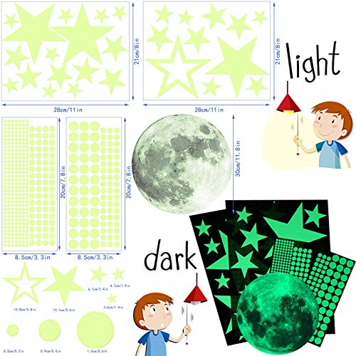 SaiXuan 435pcs Luminoso Pegatinas de Pared,Puntos Luna y Estrellas Adhesivos Decorativo de Pared para Dormitorio de Niños DIY Decoración de la Habitación Para Niña y Bebé