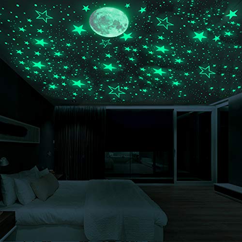 SaiXuan 435pcs Luminoso Pegatinas de Pared,Puntos Luna y Estrellas Adhesivos Decorativo de Pared para Dormitorio de Niños DIY Decoración de la Habitación Para Niña y Bebé