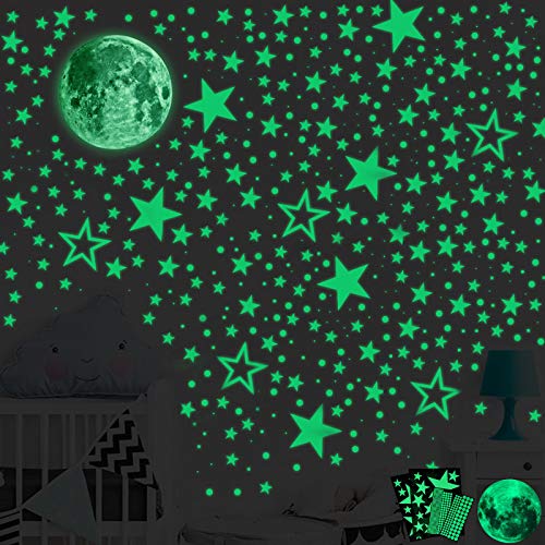 SaiXuan 435pcs Luminoso Pegatinas de Pared,Puntos Luna y Estrellas Adhesivos Decorativo de Pared para Dormitorio de Niños DIY Decoración de la Habitación Para Niña y Bebé