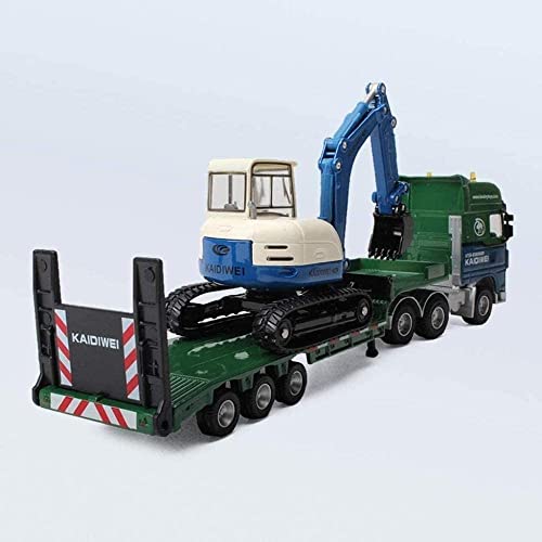 Sananke Modelo de Juguete Kits de Modelo de Coche de Juguete, Remolque Plano de Modelo de vehículo de Transporte de aleación 1:50 con semirremolque de excavación de Excavadora