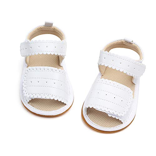 Sandalias Bebe Niña Verano Zapatos Recién Nacido Plano Antideslizante Blanco 0-6 Meses