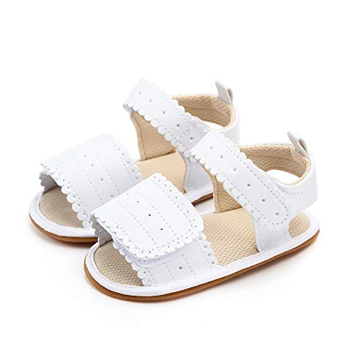 Sandalias Bebe Niña Verano Zapatos Recién Nacido Plano Antideslizante Blanco 0-6 Meses