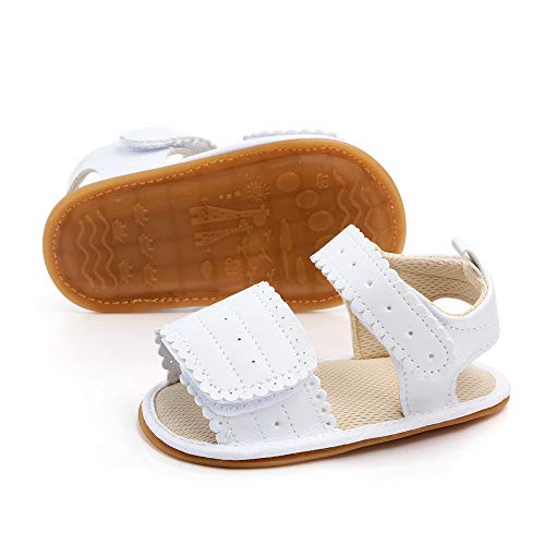 Sandalias Bebe Niña Verano Zapatos Recién Nacido Plano Antideslizante Blanco 0-6 Meses