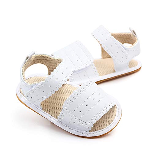 Sandalias Bebe Niña Verano Zapatos Recién Nacido Plano Antideslizante Blanco 0-6 Meses