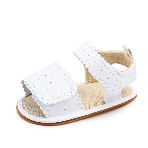 Sandalias Bebe Niña Verano Zapatos Recién Nacido Plano Antideslizante Blanco 0-6 Meses