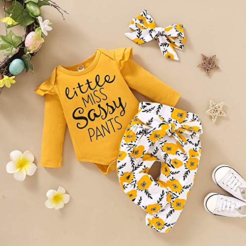 SANMIO Ropa Bebe Niña 3 Piezas Camiseta Manga Larga + Floral Pantalones + Venda de Pelo Trajes por 0-18 Meses