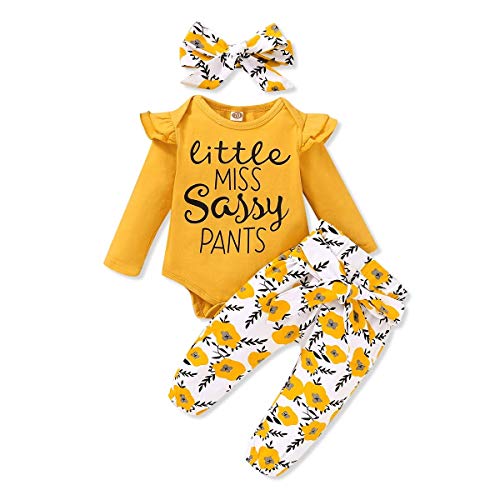 SANMIO Ropa Bebe Niña 3 Piezas Camiseta Manga Larga + Floral Pantalones + Venda de Pelo Trajes por 0-18 Meses