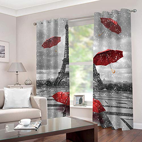 SDSONIU Cortina 3D Dormitorio 170 X 200 cm Torre De Sombrilla Roja Ojete para Sala De Estar Cortinas 3D Habitación De Cuidado De Niños Niño Niña Restaurante Decoración del Hogar