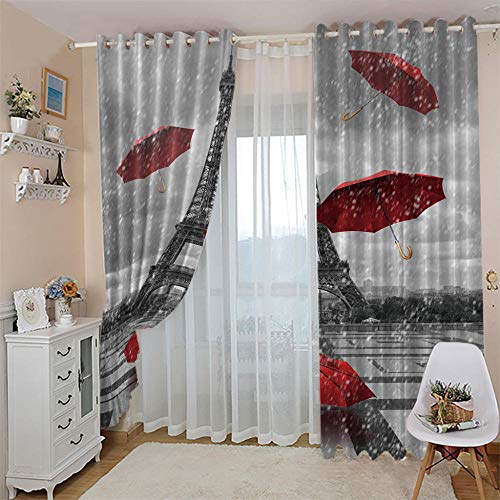 SDSONIU Cortina 3D Dormitorio 170 X 200 cm Torre De Sombrilla Roja Ojete para Sala De Estar Cortinas 3D Habitación De Cuidado De Niños Niño Niña Restaurante Decoración del Hogar