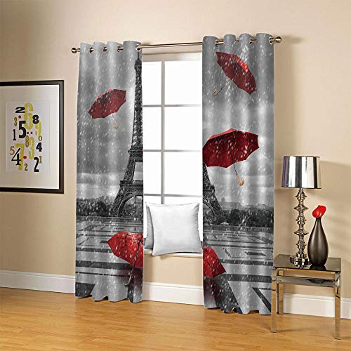 SDSONIU Cortina 3D Dormitorio 170 X 200 cm Torre De Sombrilla Roja Ojete para Sala De Estar Cortinas 3D Habitación De Cuidado De Niños Niño Niña Restaurante Decoración del Hogar