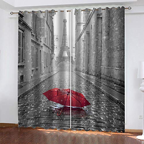 SDSONIU Cortina 3D Dormitorio 280 X 300 cm Torre De Sombrilla Roja Ojete para Sala De Estar Cortinas 3D Habitación De Cuidado De Niños Niño Niña Restaurante Decoración del Hogar