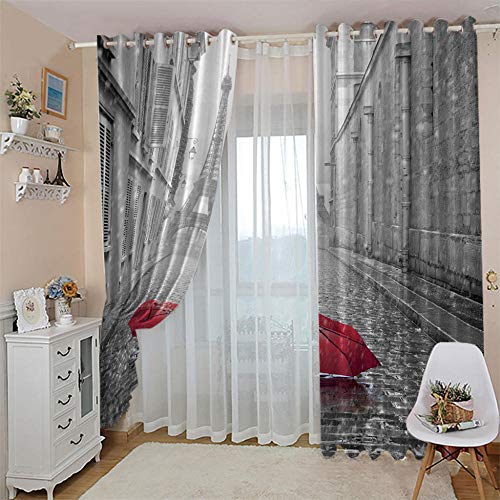 SDSONIU Cortinas para Niños 280 X 260 cm Torre De Sombrilla Roja Aislamiento Térmico Sombreado Patrón De Impresión 3D Engrosamiento Ojal Sala De Guardería Niño Niña Restaurante Decoración del Hogar