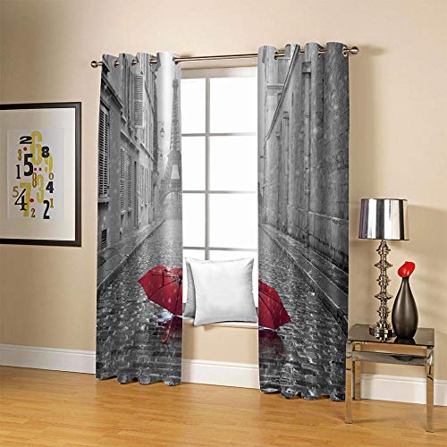 SDSONIU Cortinas para Niños 280 X 260 cm Torre De Sombrilla Roja Aislamiento Térmico Sombreado Patrón De Impresión 3D Engrosamiento Ojal Sala De Guardería Niño Niña Restaurante Decoración del Hogar