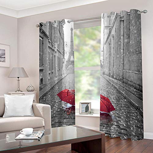 SDSONIU Cortinas para Niños 280 X 260 cm Torre De Sombrilla Roja Aislamiento Térmico Sombreado Patrón De Impresión 3D Engrosamiento Ojal Sala De Guardería Niño Niña Restaurante Decoración del Hogar