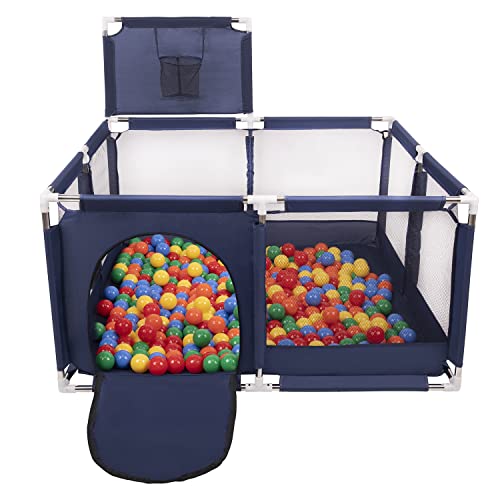 Selonis Parque De Juegos Con Canasta Y 100 Bolas Para Niños, Azul:Verde/Amarillo/Azul/Rojo/Naranja