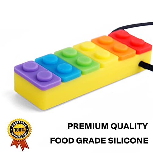 Sensory Chew Collar, collar de silicona con mordedor de color arcoíris para niños con dentición, hiperactividad, autismo, mordedura o necesidades especiales (paquete de 5)