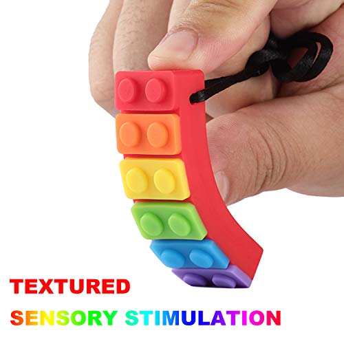 Sensory Chew Collar, collar de silicona con mordedor de color arcoíris para niños con dentición, hiperactividad, autismo, mordedura o necesidades especiales (paquete de 5)