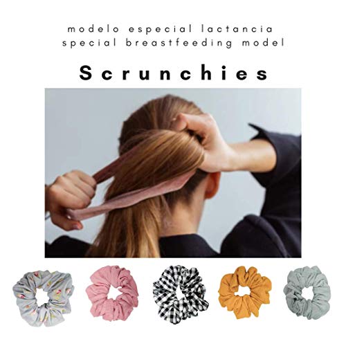 Set 5 scrunchies para lactancia Fabricados en España. Accesorios lactancia scrunchie para madres coletero tela elástico pelo bandas Lazos para el cabello Elásticos para el cabello. Set 1