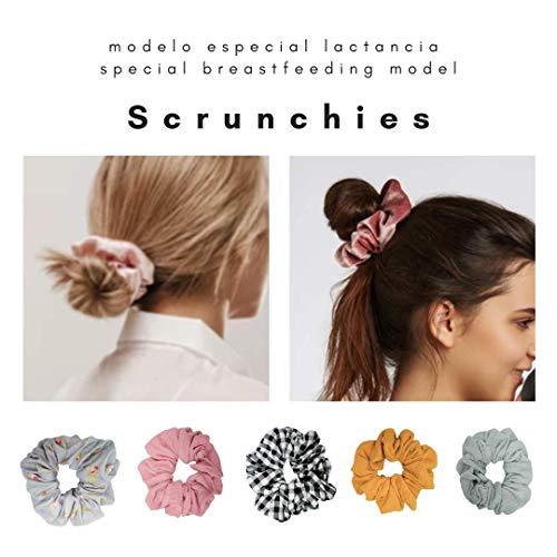 Set 5 scrunchies para lactancia Fabricados en España. Accesorios lactancia scrunchie para madres coletero tela elástico pelo bandas Lazos para el cabello Elásticos para el cabello. Set 1