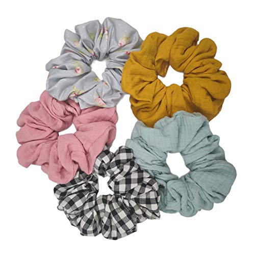 Set 5 scrunchies para lactancia Fabricados en España. Accesorios lactancia scrunchie para madres coletero tela elástico pelo bandas Lazos para el cabello Elásticos para el cabello. Set 1