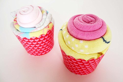 Set de Cosméticos de Caléndula para bebés con dos Cupcake (= 4 Calcetines de Algodón) y con una Esponja Natural | Para Niñas