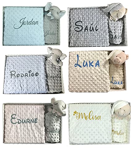 Set de Manta + Dou dou Personalizado con nombre bordado Oso Beige Baby Shower - mibebestore