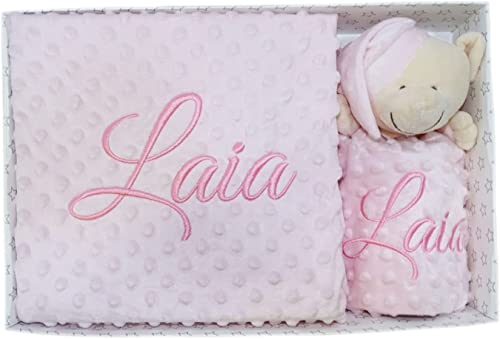 Set de Manta + Dou dou Personalizado con nombre bordado Oso Rosa Baby Shower | Regalos originales bebés recién nacidos - mibebestore