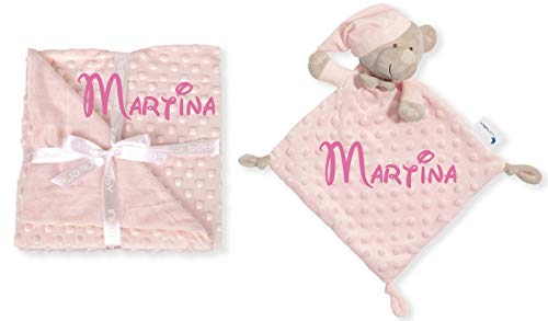 Set de Manta + Dou dou Personalizado con nombre bordado Oso Rosa Baby Shower | Regalos originales bebés recién nacidos - mibebestore