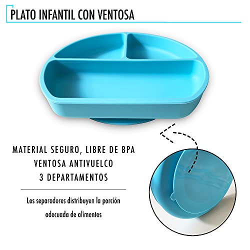 Set de Platos Bebé. Incluye Regalo con el Cuenco Antiderrame ; X2 Cubiertos Bebé Aprendizaje X1 Taza Bebé con Pajita Reutilizable y X1 Babero Silicona Set de Vajilla Bebé Libre de BPA