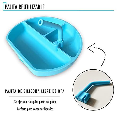 Set de Platos Bebé. Incluye Regalo con el Cuenco Antiderrame ; X2 Cubiertos Bebé Aprendizaje X1 Taza Bebé con Pajita Reutilizable y X1 Babero Silicona Set de Vajilla Bebé Libre de BPA