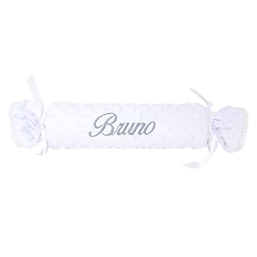 Set de Regalos para Bebés Personalizados - Mi Caramelo - Cojín con forma de Caramelo de Bebé personalizado, Calcetines de Primera Puesta y Muselina de Lactancia - Cesta de Recién Nacido. (Blanco)