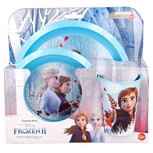 Set Vajilla Infantil De 3 Piezas: Vaso, Plato Y Cuenco | Frozen 2 Blue Forest