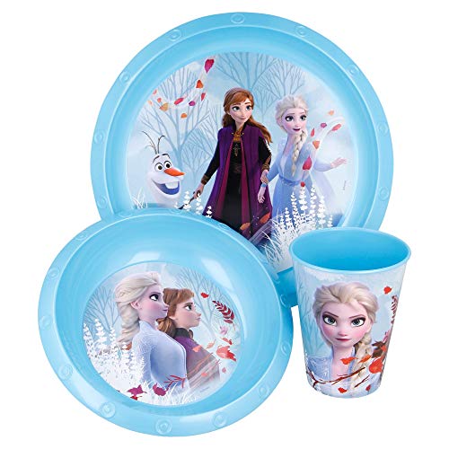 Set Vajilla Infantil De 3 Piezas: Vaso, Plato Y Cuenco | Frozen 2 Blue Forest