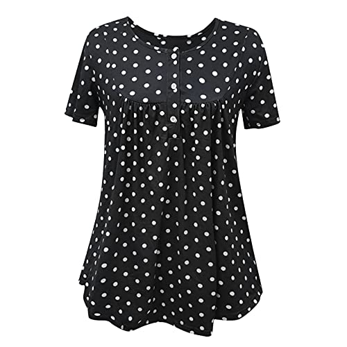 SHOBDW Camisetas Mujer Verano Mangas Cortas Lunares Blusa Suelta Cuello O Casual Top de Maternidad Camiseta Talla Grande Verano Casual Tops