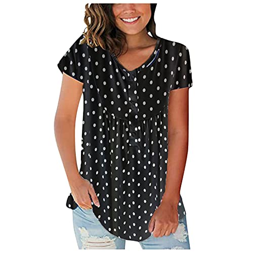 SHOBDW Camisetas Mujer Verano Mangas Cortas Lunares Blusa Suelta Cuello O Casual Top de Maternidad Camiseta Talla Grande Verano Casual Tops