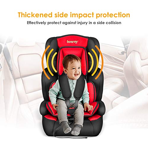 Silla de coche, Besrey bebe silla coche Grupo 1/2/3 para bebe/niños de 9 meses a 12 años, 5 puntos fijos, Reposacabezas ajuste de altura de 4 posiciones, Puede sentarse o acostarse（Rojo elegante）